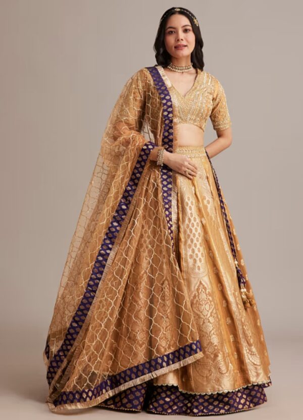 Majestic Gold & Royal Blue Bridal Lehenga - Image 2