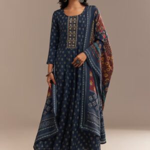 Elegant Blue Printed Anarkali Suit Set