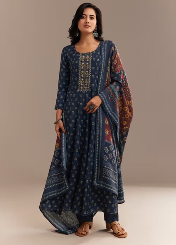 Elegant Blue Printed Anarkali Suit Set
