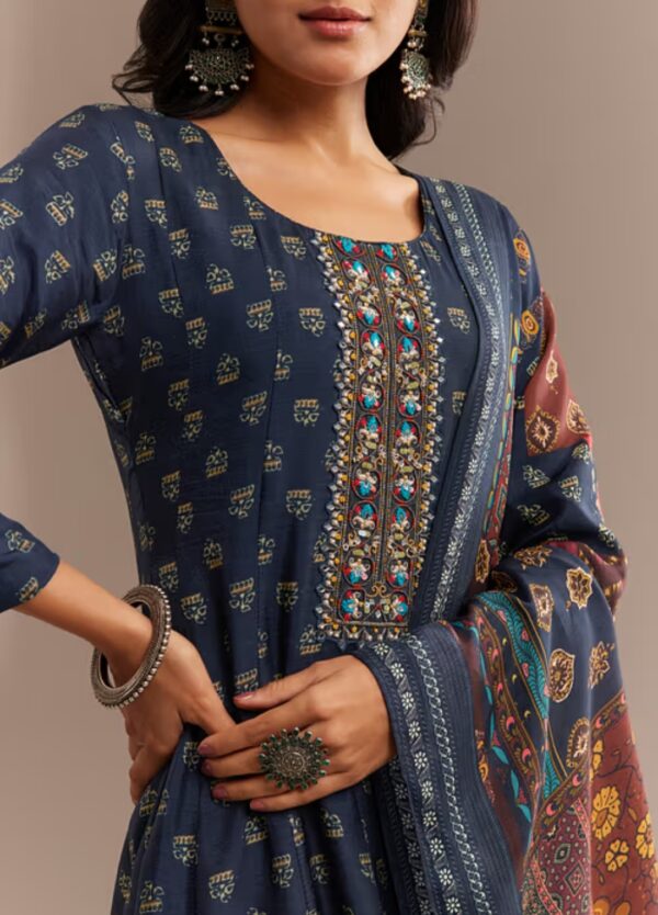 Elegant Blue Printed Anarkali Suit Set - Image 2