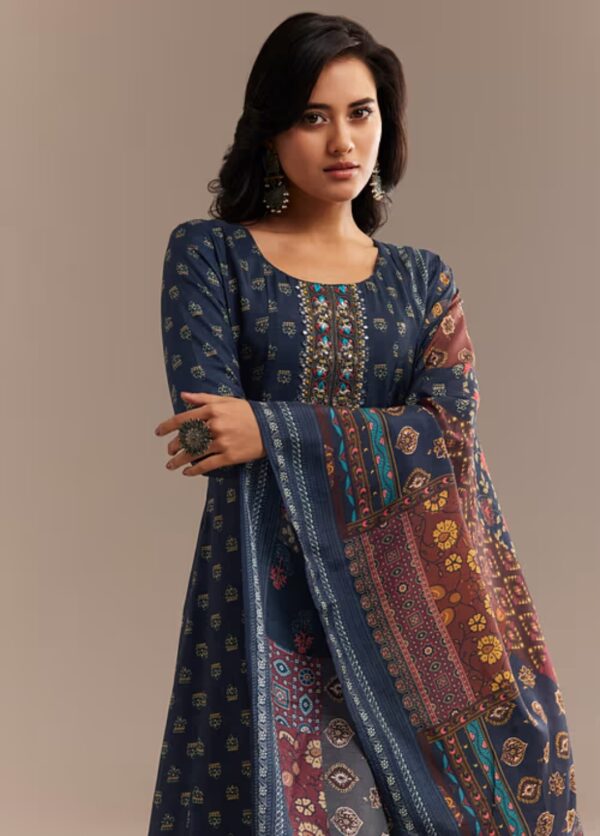 Elegant Blue Printed Anarkali Suit Set - Image 3