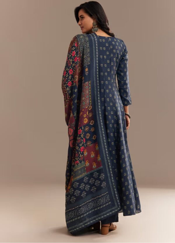 Elegant Blue Printed Anarkali Suit Set - Image 4