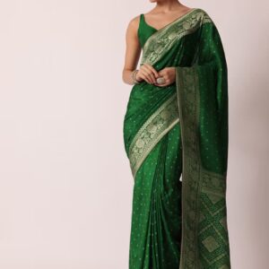 Majestic Green Silk Saree with Golden Embroidery
