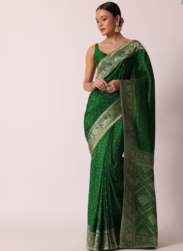 Majestic Green Silk Saree with Golden Embroidery
