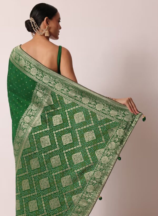Majestic Green Silk Saree with Golden Embroidery - Image 2