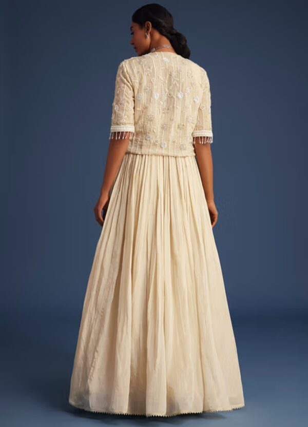 Elegant Beige Gown with Embellished Jacket – Sophistication Redefined - Image 4