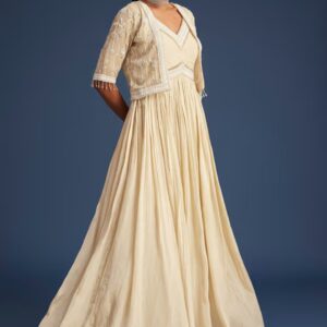 Elegant Beige Gown with Embellished Jacket – Sophistication Redefined