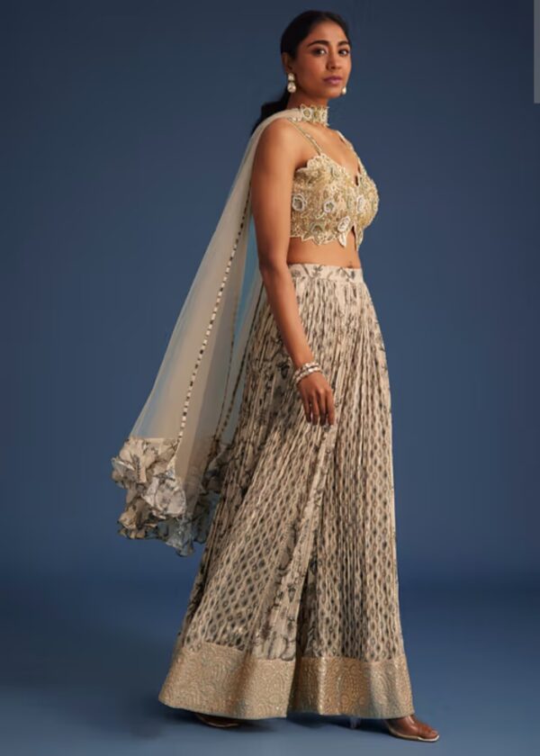 Elegant Beige and Gold Embroidered Lehenga Choli with Delicate Dupatta – Tradition Meets Glamour - Image 4