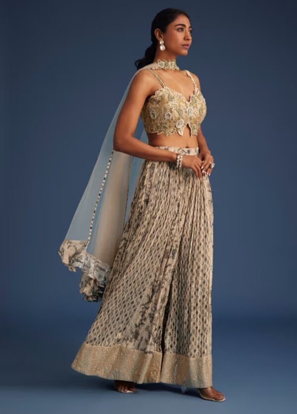 Elegant Beige and Gold Embroidered Lehenga Choli with Delicate Dupatta – Tradition Meets Glamour