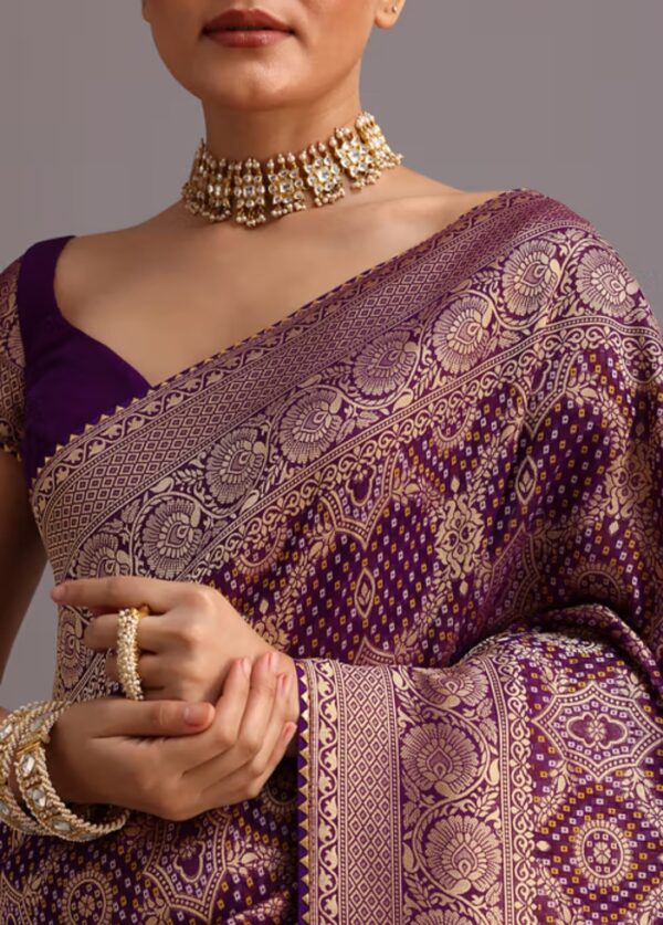 Royal Purple & Gold Banarasi Silk Saree - Image 4