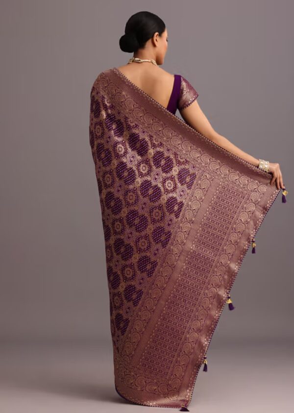 Royal Purple & Gold Banarasi Silk Saree - Image 3