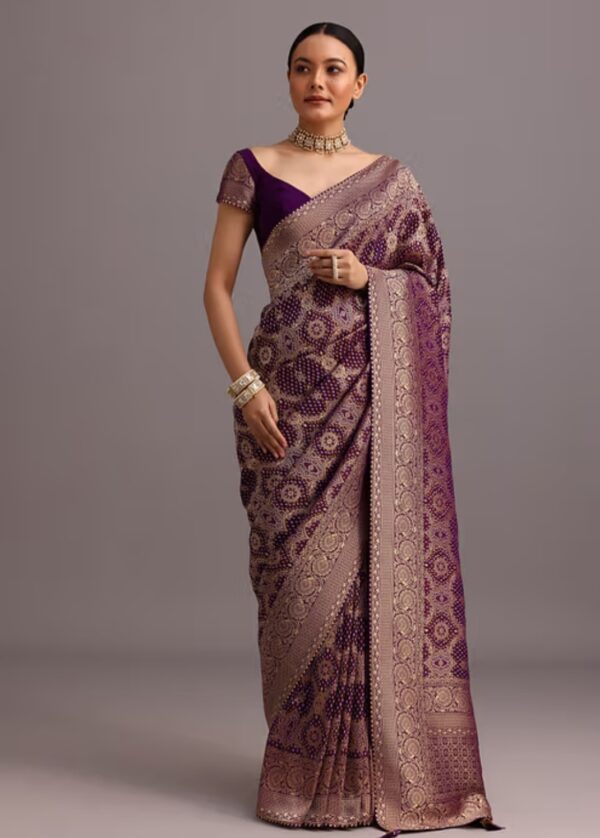 Royal Purple & Gold Banarasi Silk Saree - Image 2