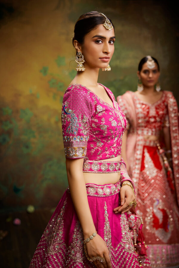 Stunning Red Bridal Lehenga with Intricate Embroidery - Image 3
