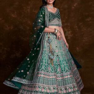 Regal Green Embroidered Lehenga Choli with Delicate Dupatta