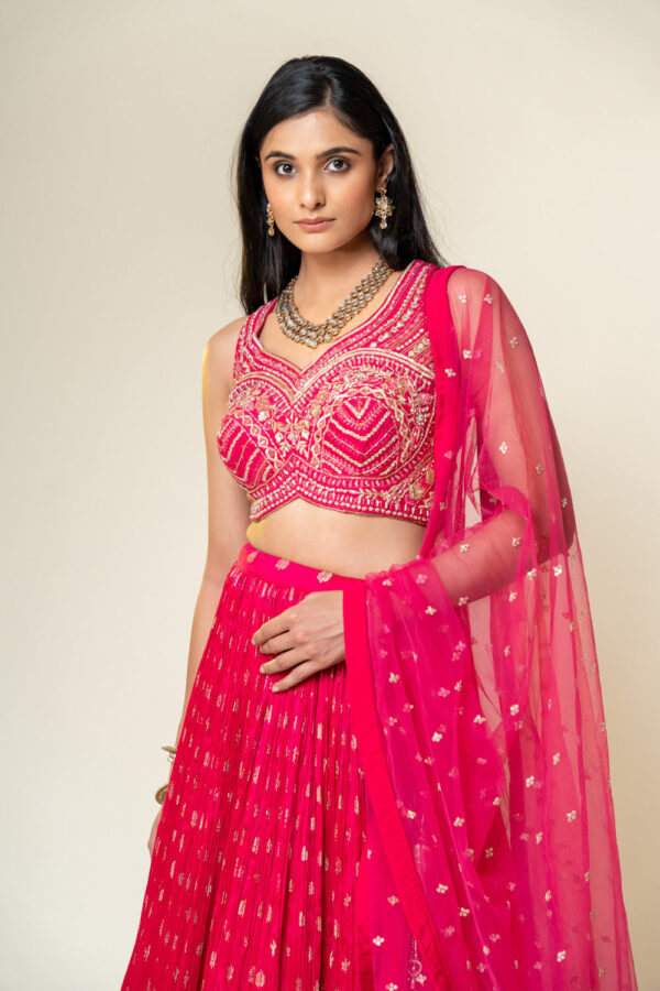 Sanskriti Styles Radiant Pink Lehenga - Image 3