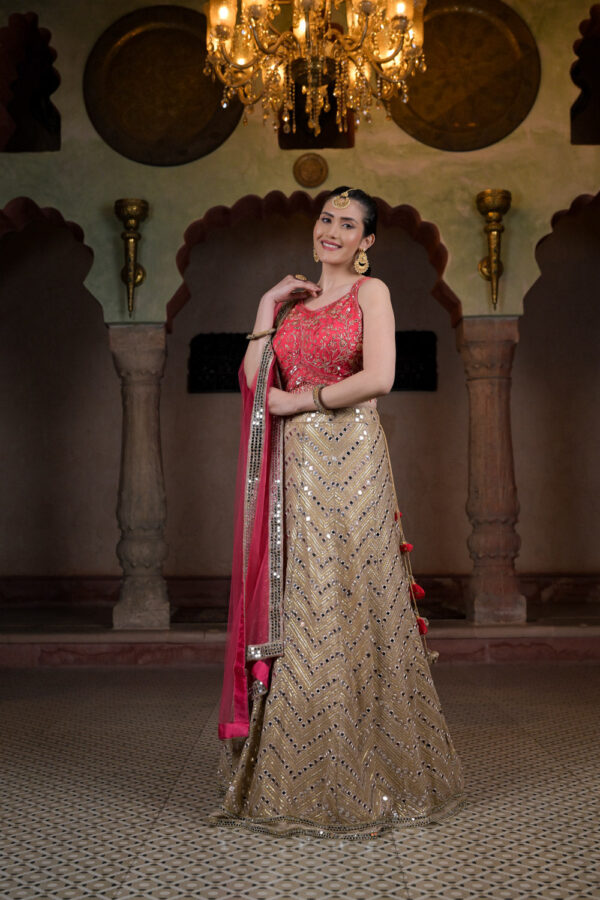 Sanskriti Styles Glamorous Gold Lehenga - Image 2