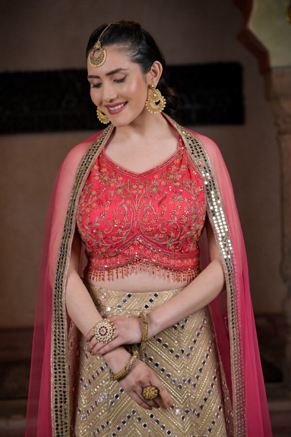 Sanskriti Styles Glamorous Gold Lehenga - Image 3