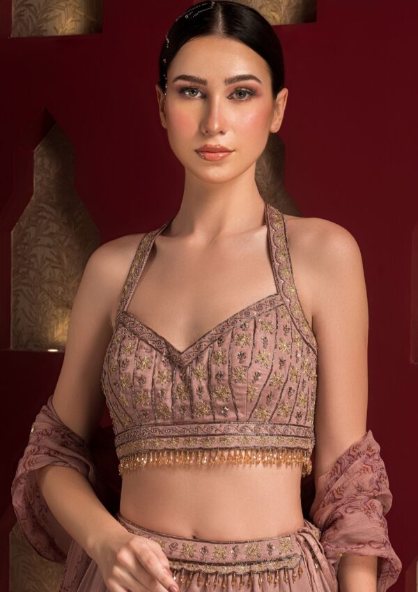 Elegant Embroidered Red & Gold Designer Lehenga - Image 3