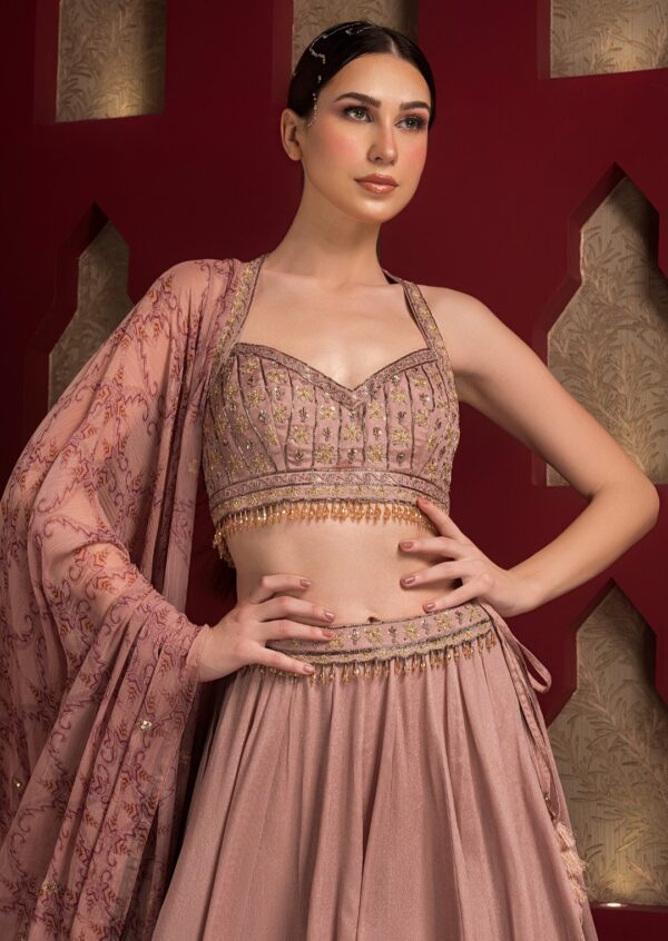 Elegant Embroidered Red & Gold Designer Lehenga - Image 2