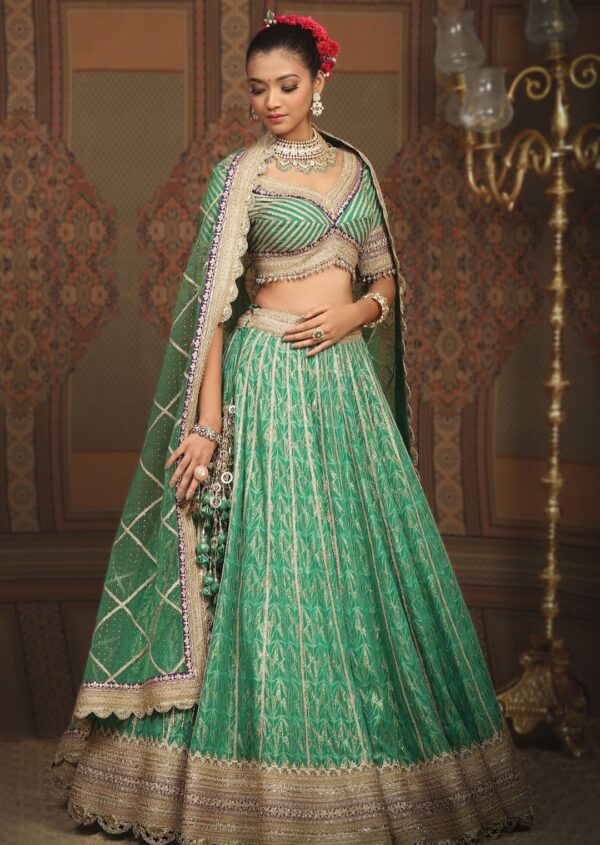 Regal Green & Gold Banarasi Lehenga Set