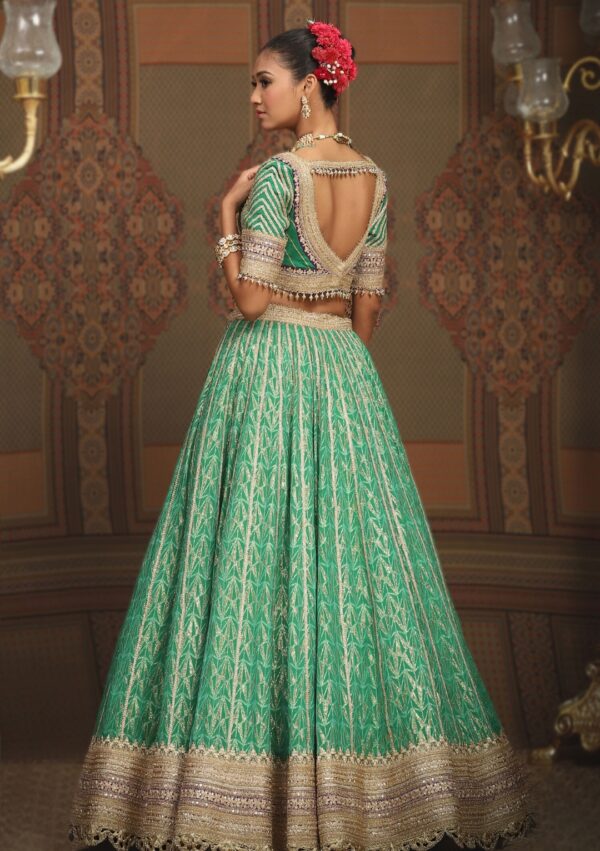 Regal Green & Gold Banarasi Lehenga Set - Image 4