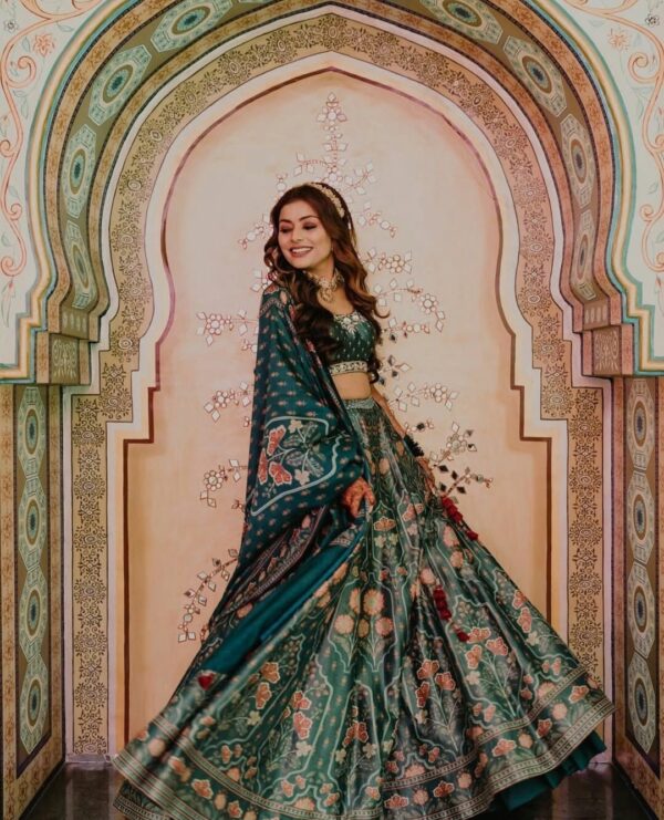 Sanskriti Styles Enchanted Green Lehenga - Image 4