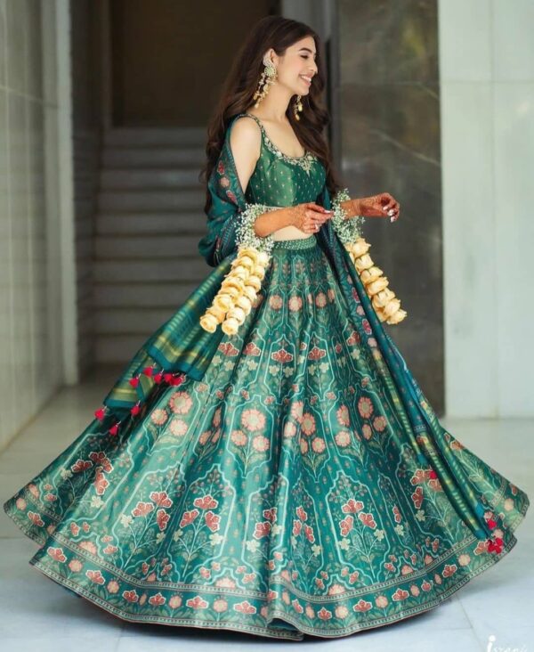 Sanskriti Styles Enchanted Green Lehenga - Image 3