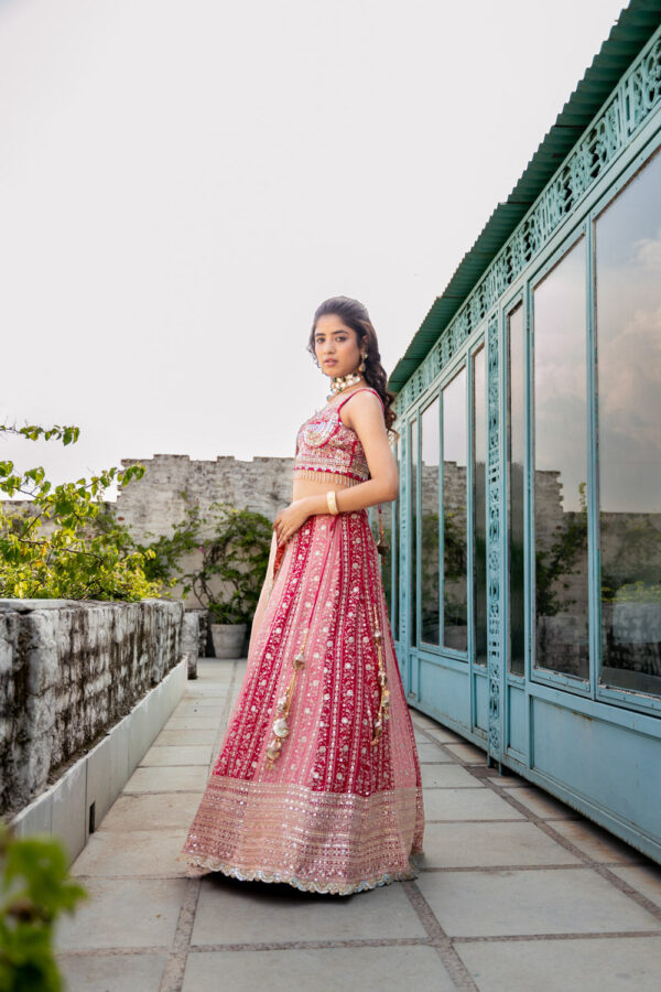Sanskriti Style: Sapphire Grandeur Pink Lehenga - Image 3