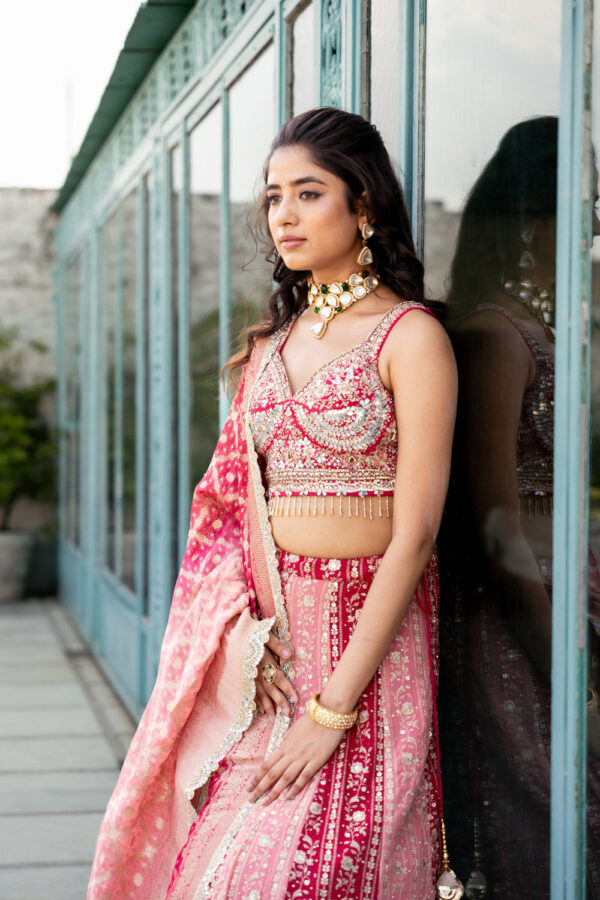 Sanskriti Style: Sapphire Grandeur Pink Lehenga - Image 4