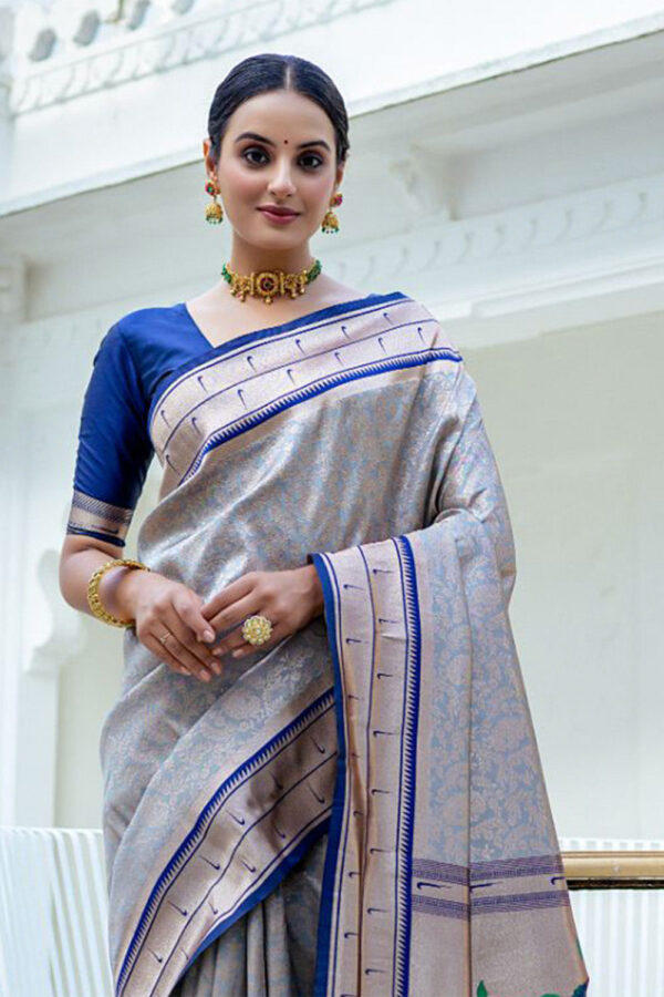 Sanskriti Style: Azure Radiance Saree - Image 3