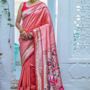 Sanskriti Styles Blushing Pink Red Saree