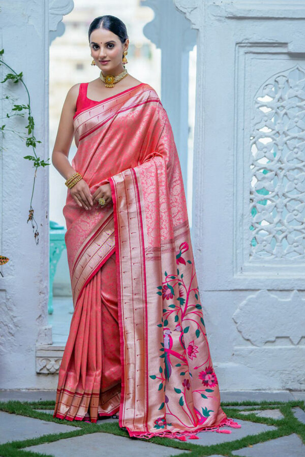 Sanskriti Styles Blushing Pink Red Saree