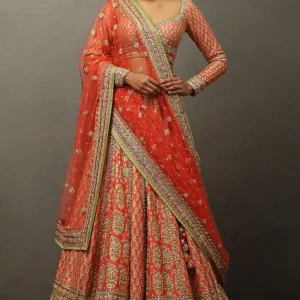 Radiant Orange Bridal Lehenga Choli with Intricate Embroidery – A Perfect Wedding Attire