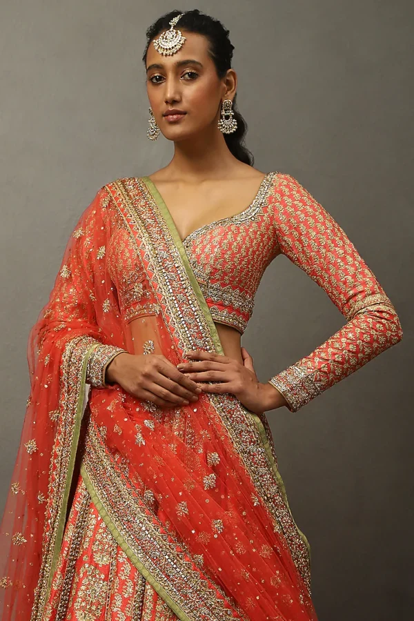 Radiant Orange Bridal Lehenga Choli with Intricate Embroidery – A Perfect Wedding Attire - Image 2