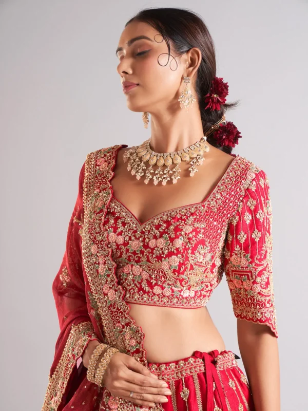 "Regal Red & Gold Bridal Lehenga" - Image 6