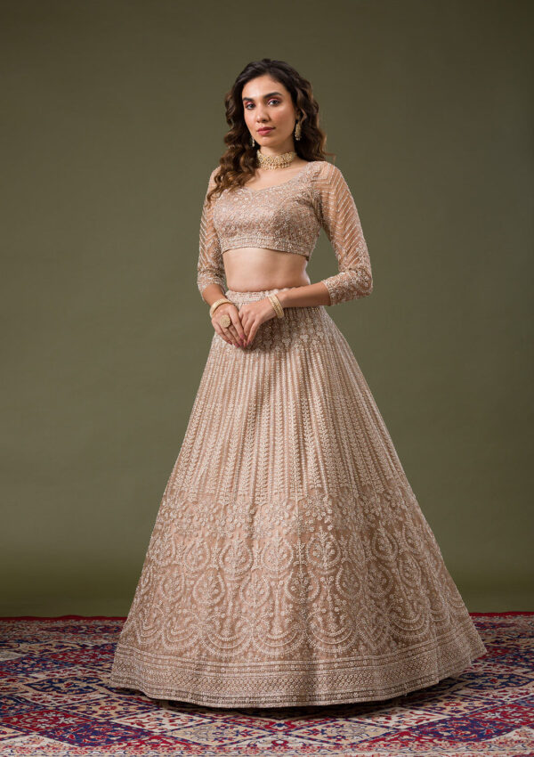 Elegant Beige Embroidered Lehenga Choli Set - Image 2
