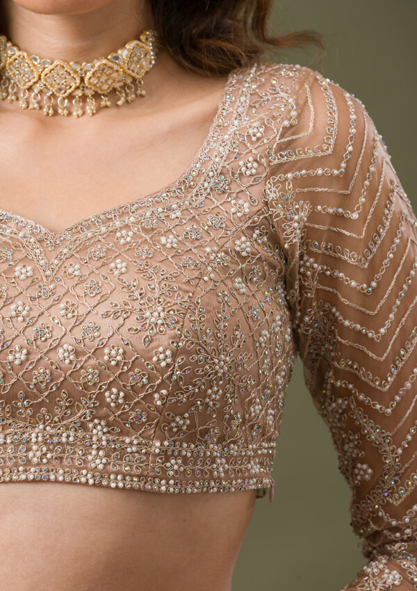 Elegant Beige Embroidered Lehenga Choli Set - Image 3