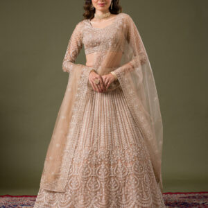 Elegant Beige Embroidered Lehenga Choli Set