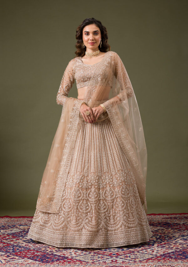 Elegant Beige Embroidered Lehenga Choli Set