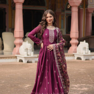 Graceful Purple Anarkali Suit with Elegant Gold Embroidery