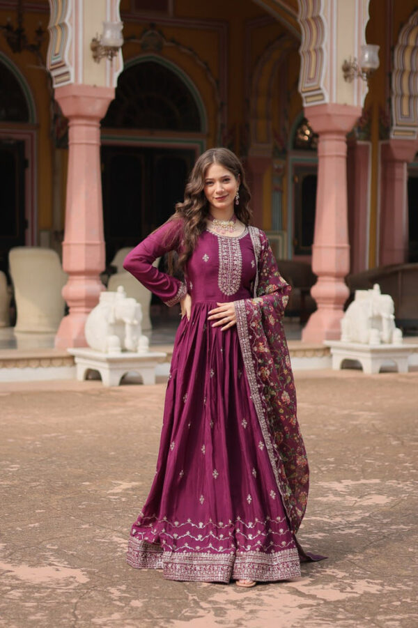 Graceful Purple Anarkali Suit with Elegant Gold Embroidery