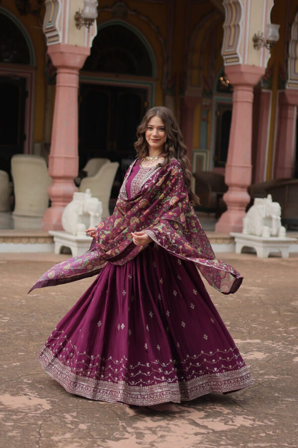Graceful Purple Anarkali Suit with Elegant Gold Embroidery - Image 3