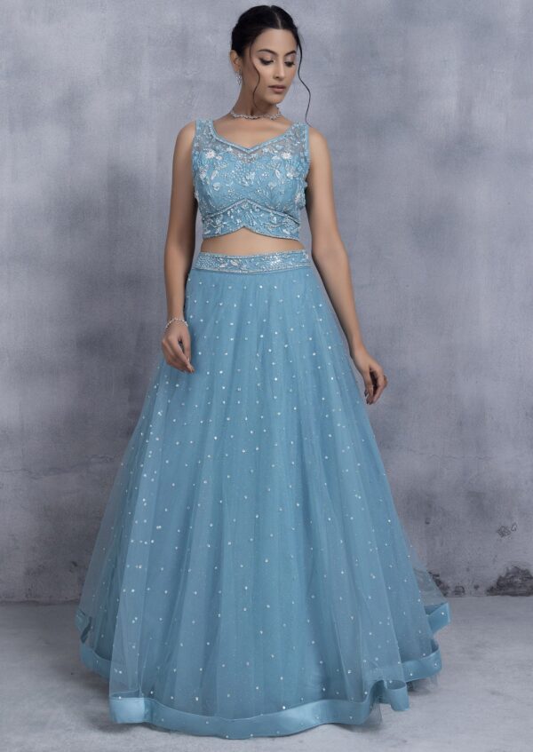 Sanskriti Style: Azure Majesty Lehenga - Image 4
