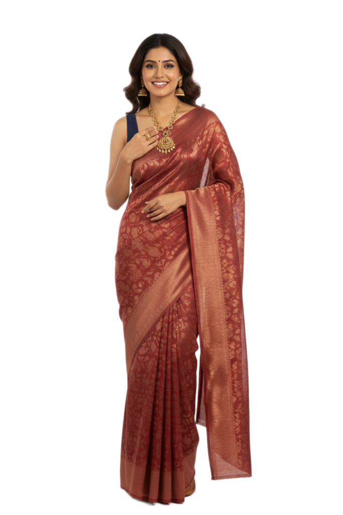 Red Silk Woven Party Saree