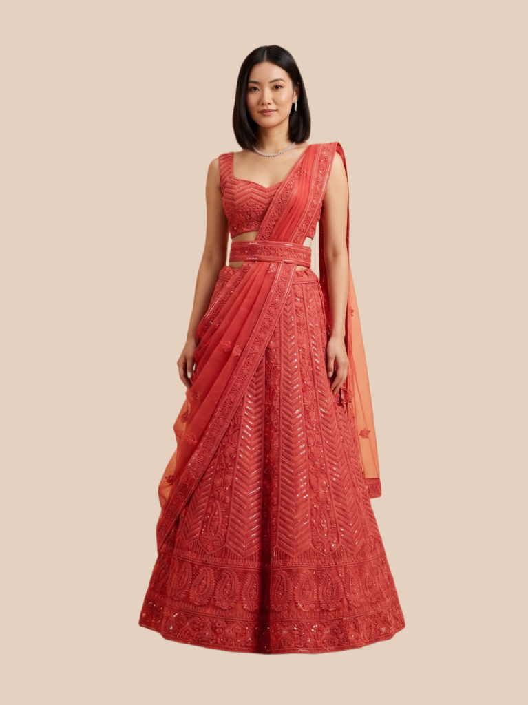 Red Mirage Embroidered Lehenga Choli