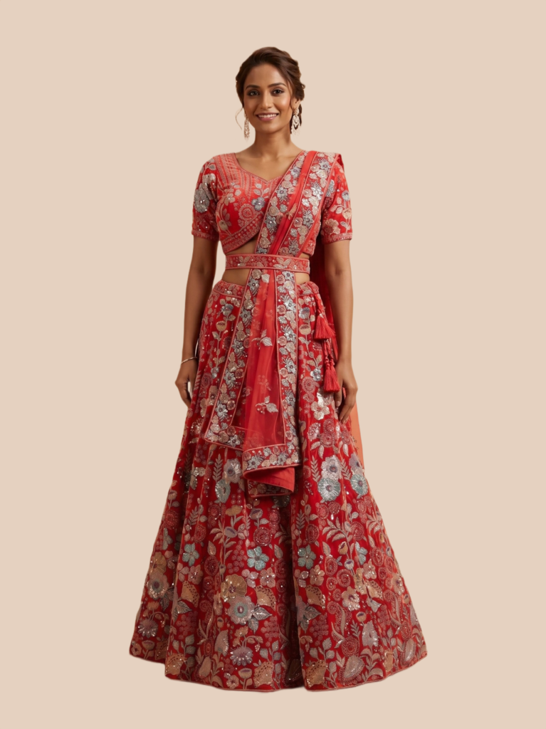 Wine Red Embroidered Lehenga Choli Set