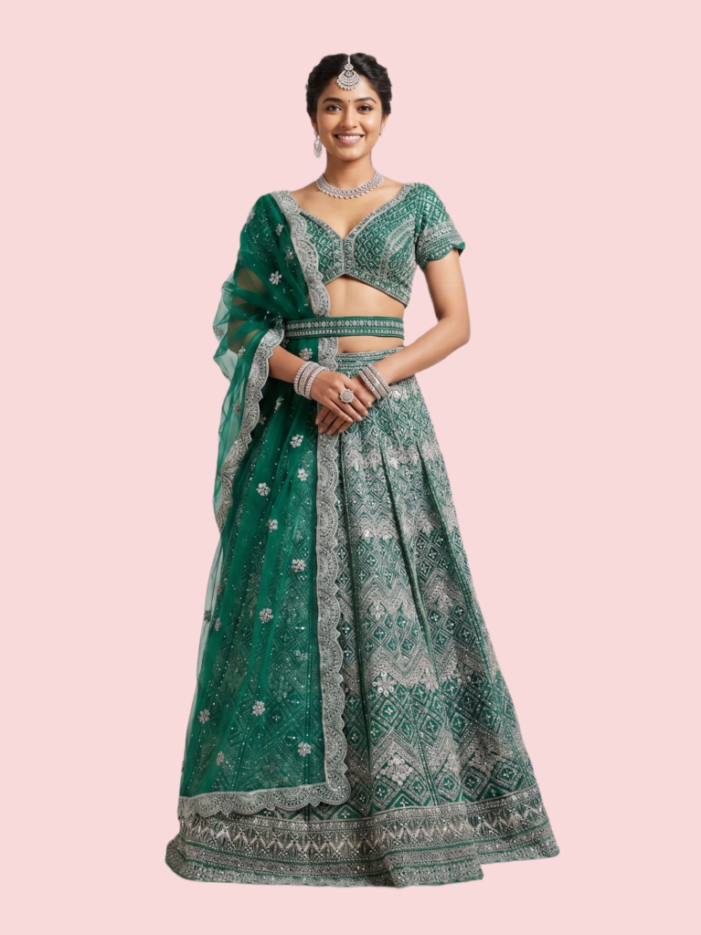 Green Aura Embroidered Lehenga Choli