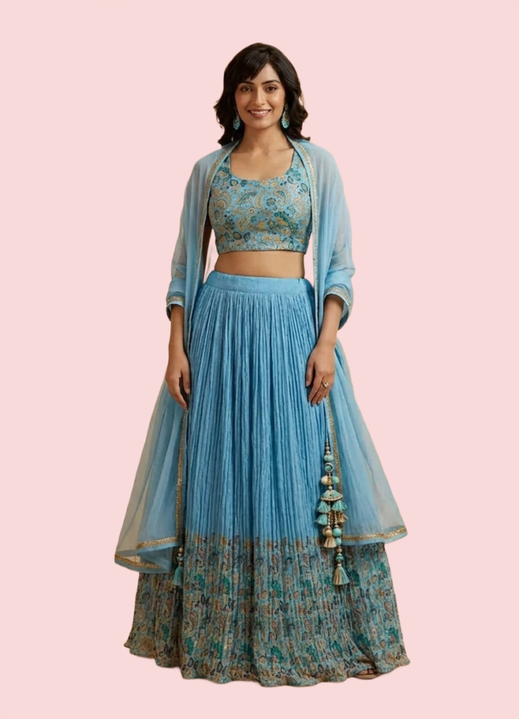 Sky Blue Floral Embroidered Lehenga Choli