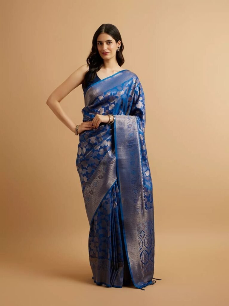 Royal Blue Silk Saree with Golden Zari Motifs