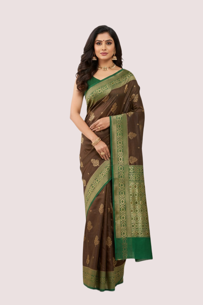 Dark Brown Silk Banarasi saree